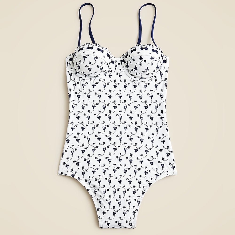 Eyelet balconette underwire one-piece with ribbon trim
